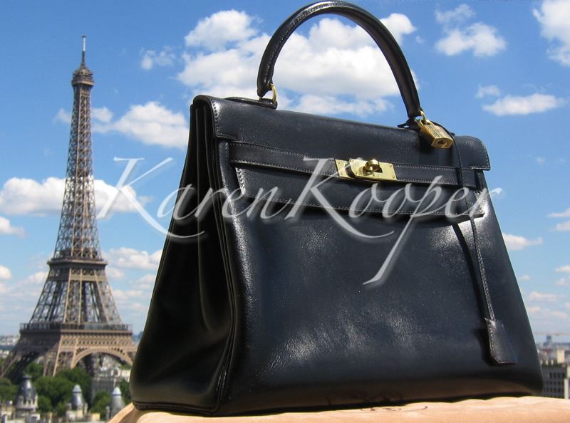 Hermes Vintage Kelly Black Box 32 cm