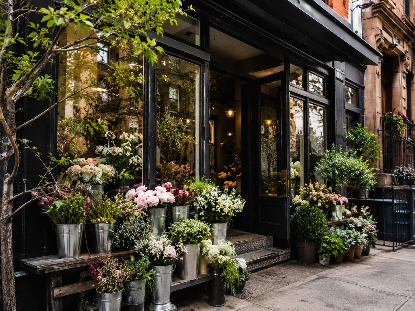 Elegant New York flower shop storefront