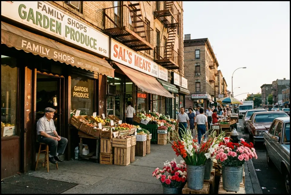 Editorial illustration of a Bronx street, New York