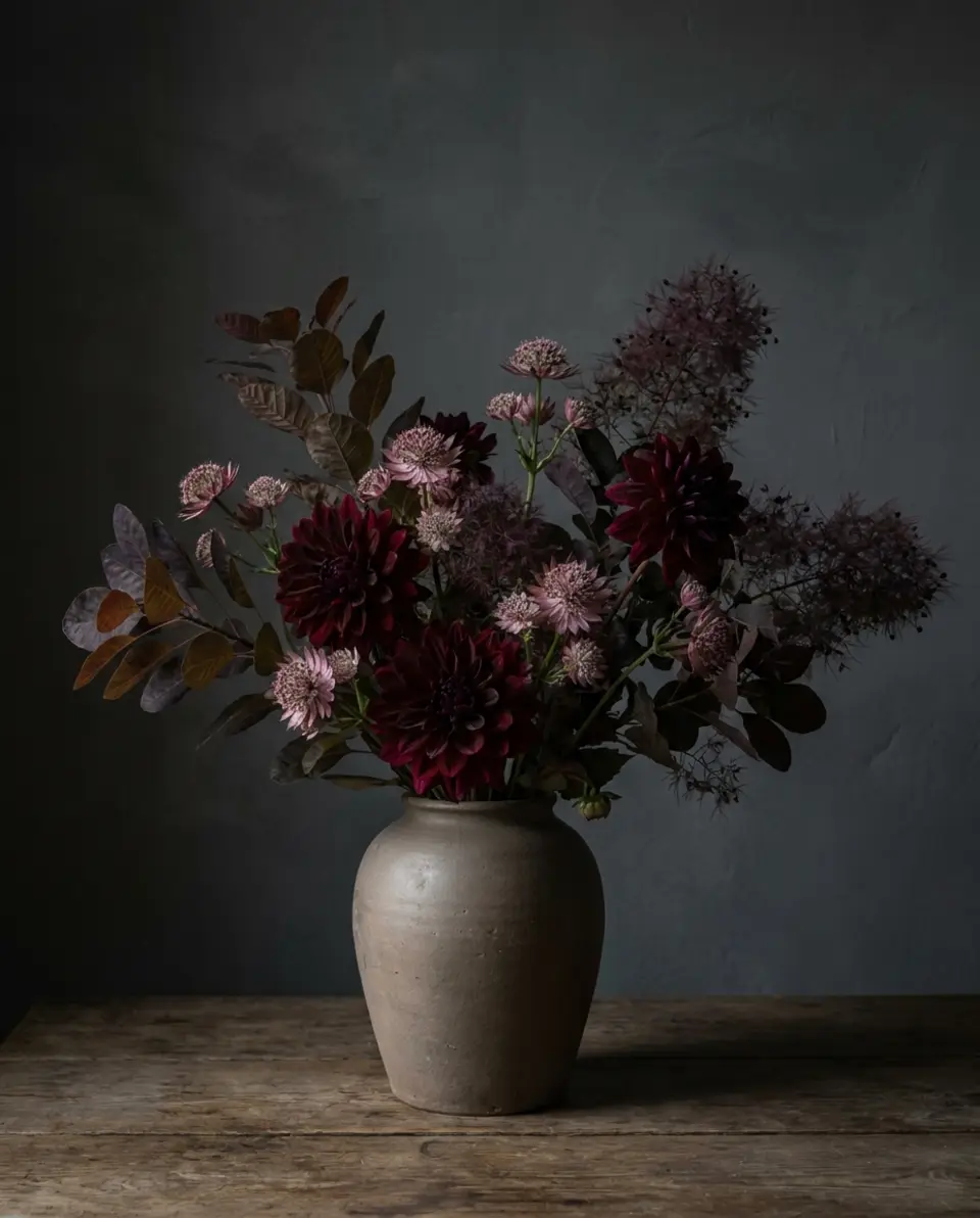 Editorial illustration of restrained, dutch-still-life composition — Fox Fodder Flowers