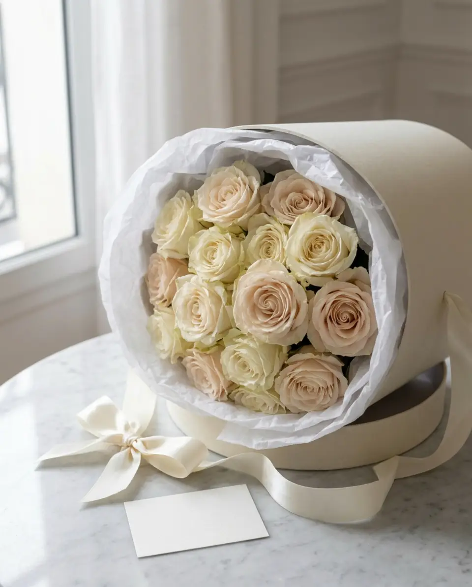 Editorial illustration of french hand-tied bouquets, reliably delivered — Ode à la Rose